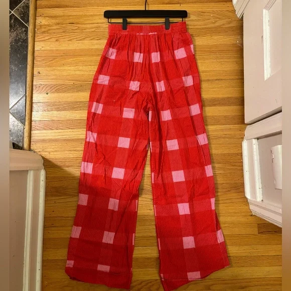 Anthropologie Porridge Red and Pink Wide-Leg Plaid Pants - Picture 5 of 5